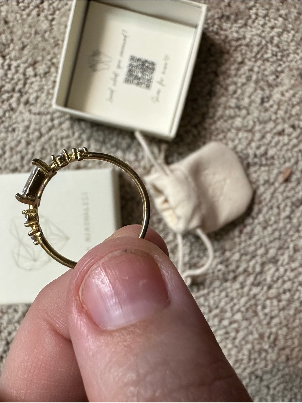 Caitlyn Minimalist Gold Crystal Square-Cut Ring With Side Accent Stones — image 4 of 4
